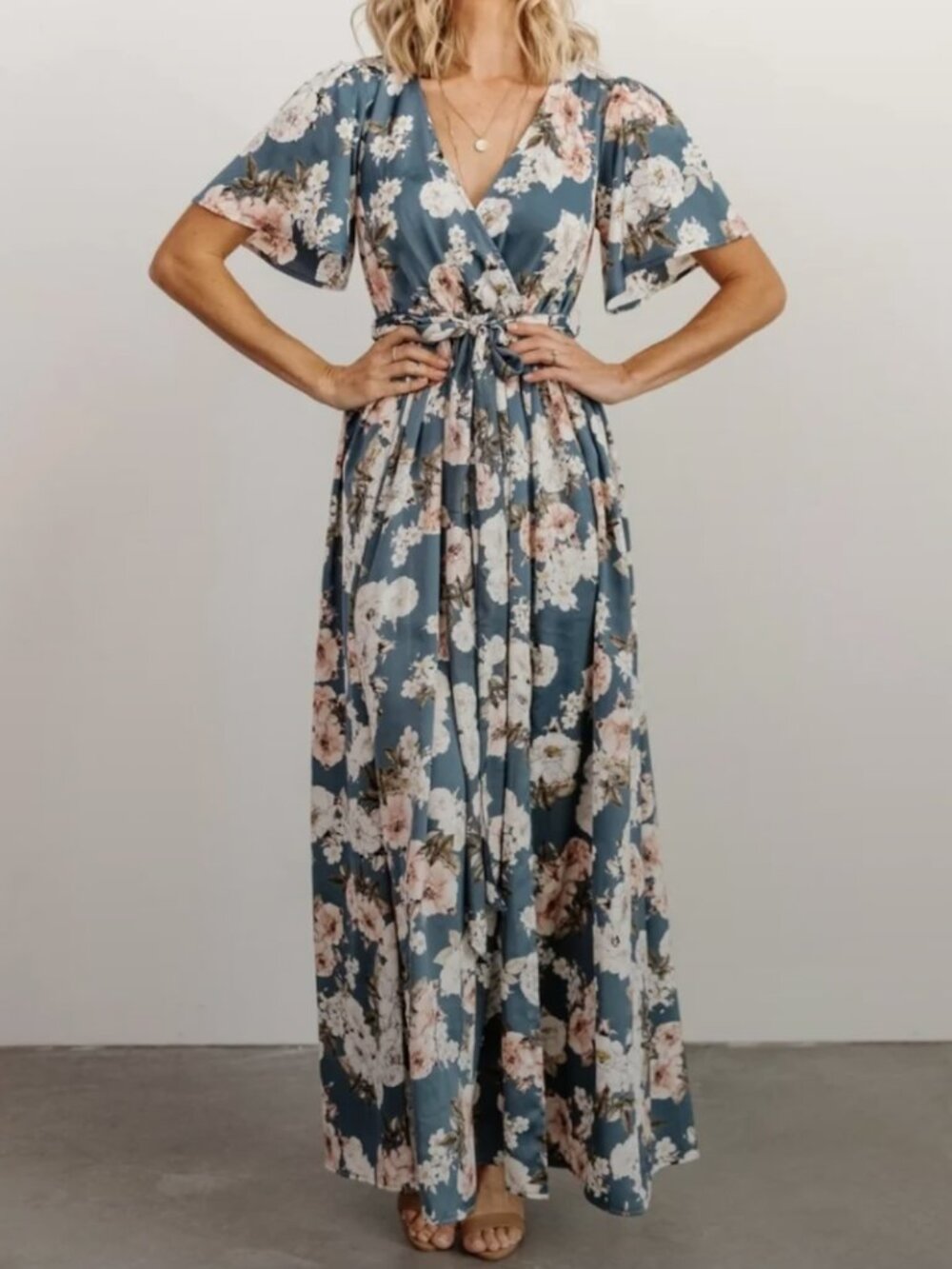 Baltic Born Sicily Satin Maxi Dress - Blue Floral